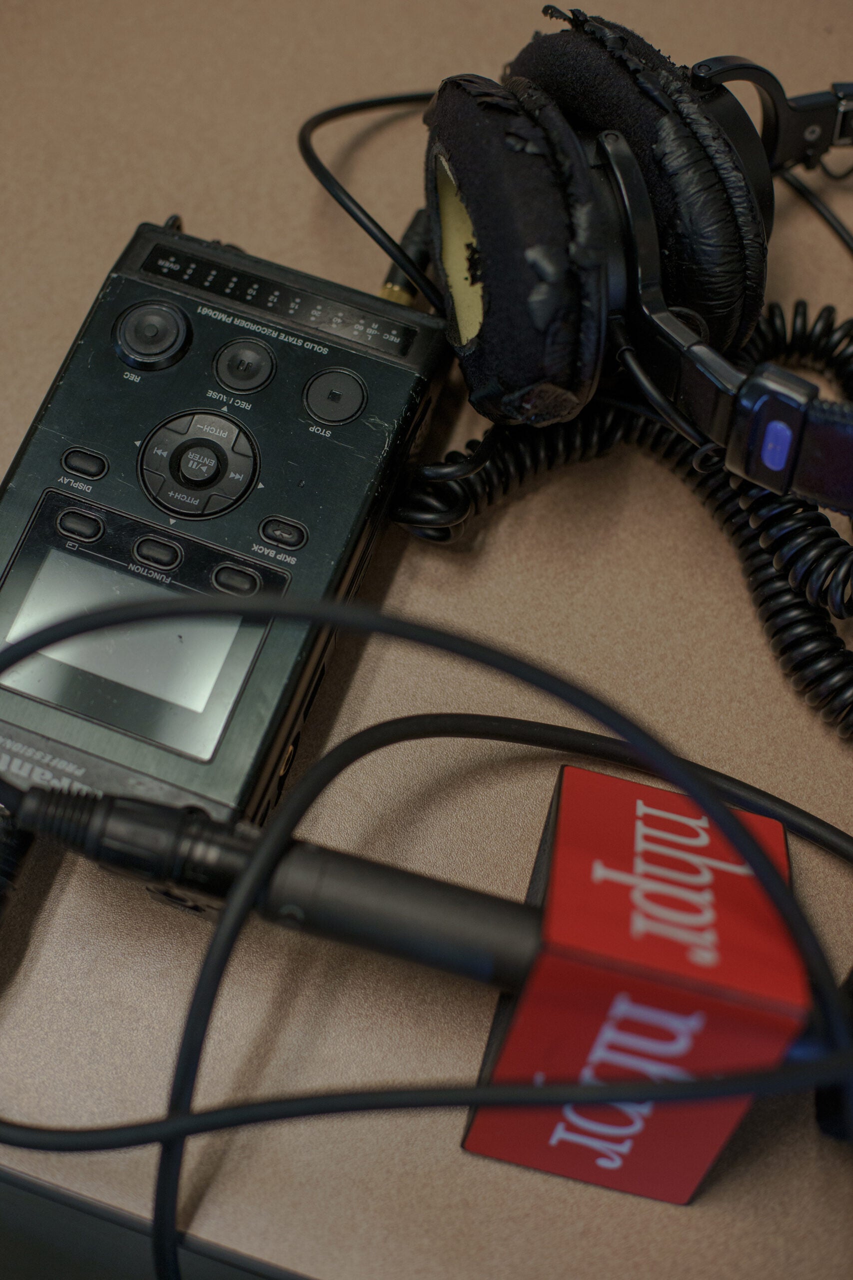 Recording equipment in the New Hampshire Public Radio newsroom. 