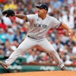 New York Yankees' Nestor Cortes pitches during the first inning of a baseball game against the Boston Red Sox, Saturday, Sept. 25, 2021, in Boston.