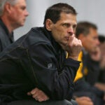 The Boston Bruins held their last day of developmental camp at Ristuccia Arena. Bruins general Manager, Don Sweeney watches a scrimmage from the stands.
