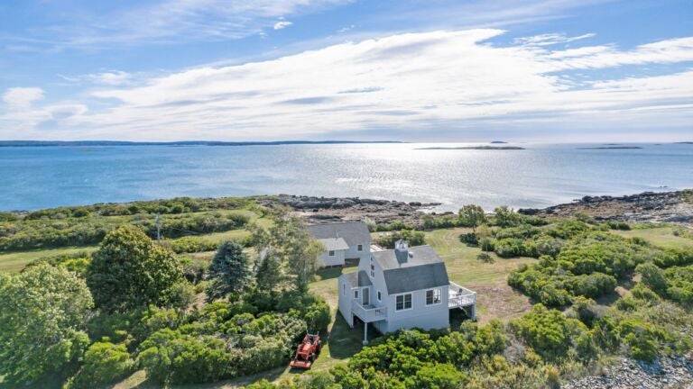 An aerial view of the two homes on Long Point Island.