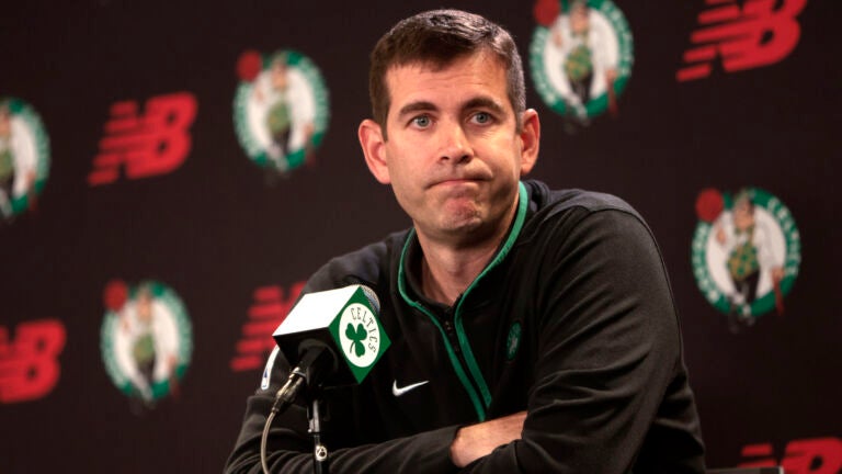 Celtics president Brad Stevens during a press conference at the Auerbach Center in Brighton, MA.