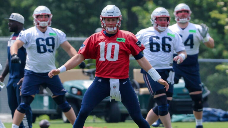 New England Patriots quaterback Mac Jones (10) during their minicamp at Gillette Stadium practice field.