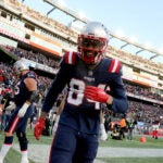 Patriots Kendrick Bourne reacts after his touchdown in the fourth quarter. New England Patriots host the Cincinnati Bengals on Saturday, Dec. 24, 2022 at Gillette Stadium in Foxborough, MA.