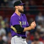 Rockies reliever Daniel Bard is pictured on the mound during the bottom of the ninth inning during his first appearence at Fenway Park sine 2013. The Boston Red Sox hosted the Colorado Rockies in an inter league MLB baseball game at Fenway Park.