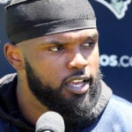 The Patriots held OTA practice at the Gillette Stadium practice field. Ja’Whaun Bentley talks to reporters at the end of practice.