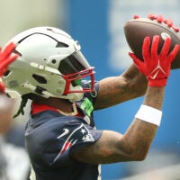 The Patriots held practice at their Gillette Stadium practice field. Jalen Mills catches a pass