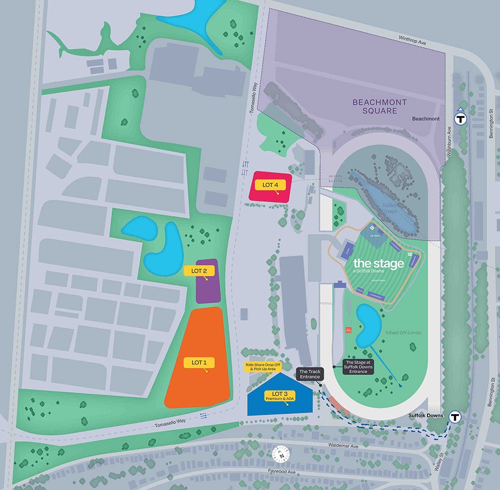 A map of the Stage at Suffolk Downs.