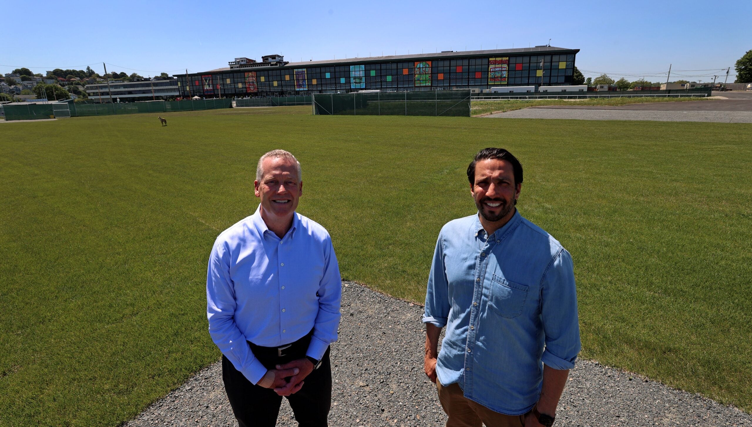 Tom O’Brien, Managing Partner and Chief Executive Officer of HYM and Josh Bhatti, Senior Vice President of The Bowery Presents at the area of The Stage at Suffolk Downs