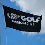 A flag with the LIV Golf logo is seen prior day three of the LIV Golf Invitational - Mayakoba at El Camaleon at Mayakoba on February 26, 2023 in Playa del Carmen.