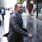 Actor Kevin Spacey walks outside Southwark Crown Court, London, Monday, July 17, 2023.