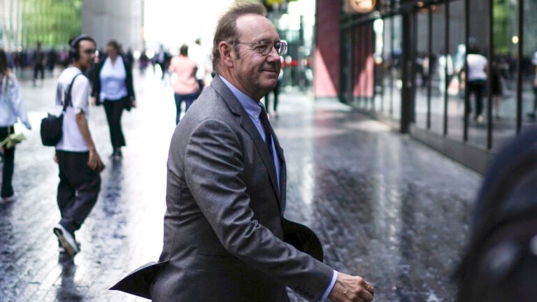 Actor Kevin Spacey walks outside Southwark Crown Court, London, Monday, July 17, 2023.