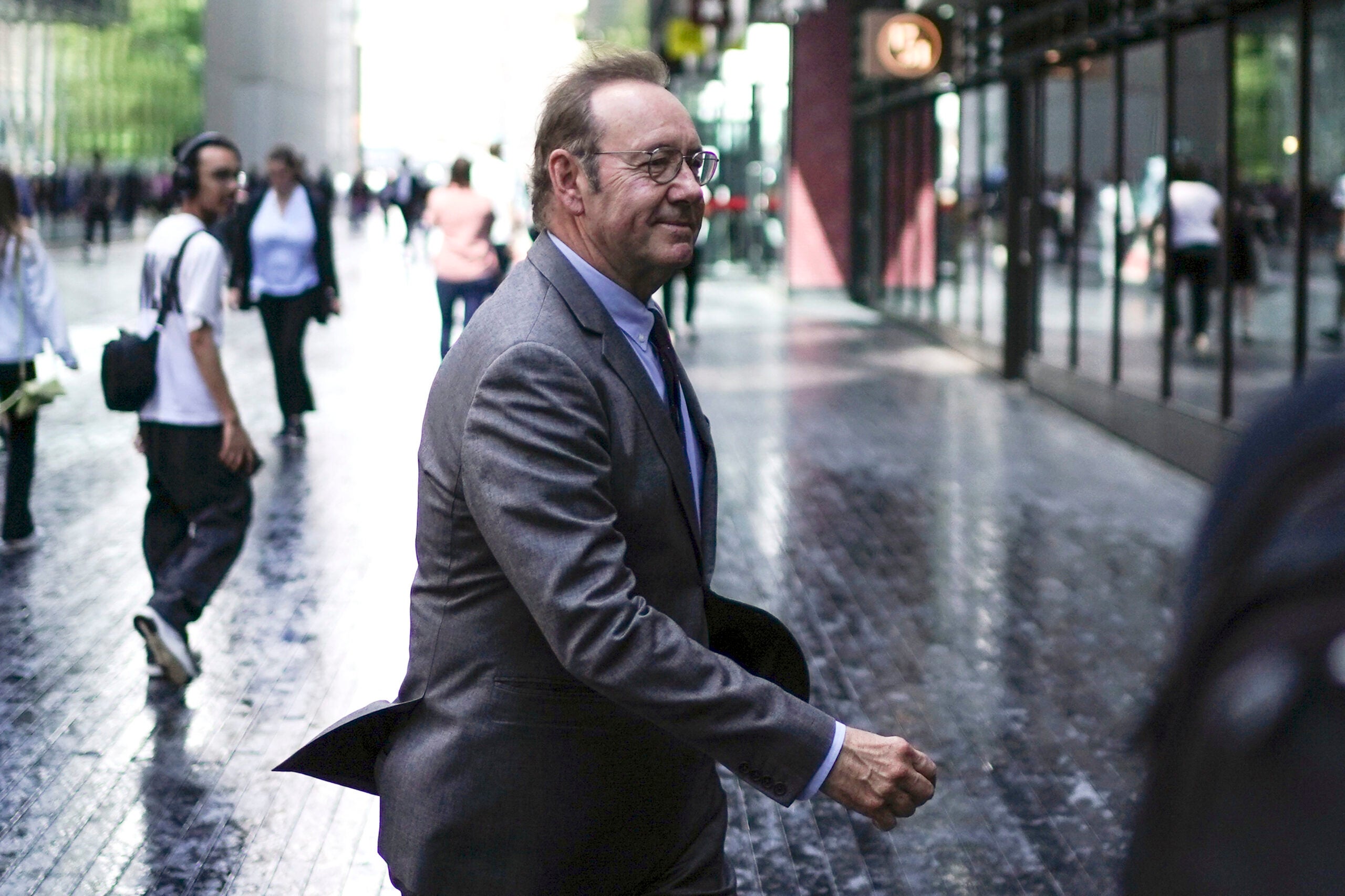 Actor Kevin Spacey walks outside Southwark Crown Court, London, Monday, July 17, 2023.