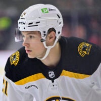 Boston Bruins' Fabian Lysell in action during a preseason NHL hockey game against the Philadelphia Flyers, Saturday, Sept. 24, 2022, in Philadelphia.