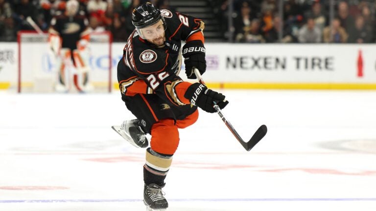 Kevin Shattenkirk #22 of the Anaheim Ducks shoots during a 3-2 Ducks win over the Montreal Canadiens at Honda Center on March 03, 2023 in Anaheim, California.