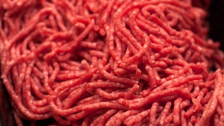 salmonella FILE - Ground beef is displayed for sale, April 1, 2017, at a market in Washington.