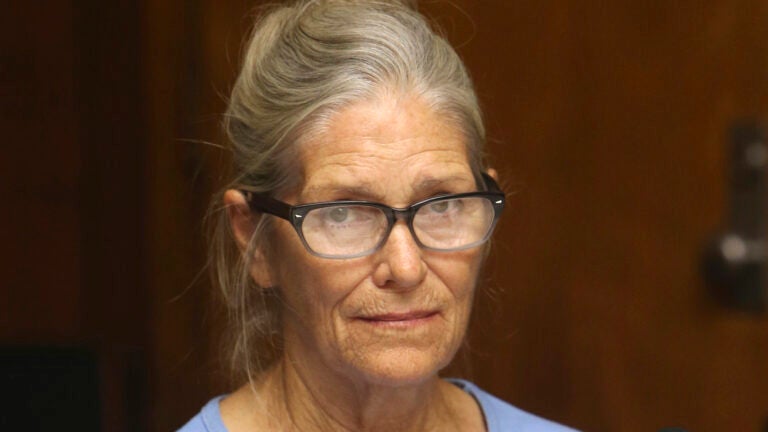 FILE - Leslie Van Houten attends her parole hearing at the California Institution for Women Sept. 6, 2017 in Corona, Calif.