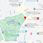 A map of downtown Boston with a pin dropped at 121 Tremont Street near the Park Street MBTA station