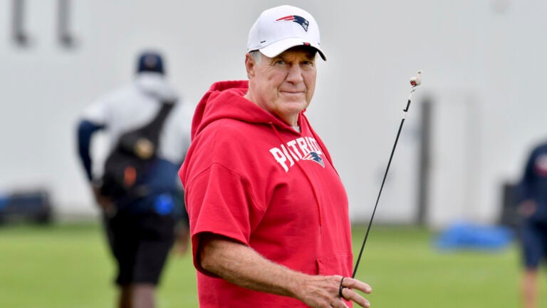 New England Patriots head coach Bill Belichick attends an NFL football practice, Sunday, July 30, 2023, in Foxborough, Mass.