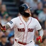 Boston Red Sox's Alex Verdugo plays against the New York Mets during the second inning of a baseball game, Saturday, July 22, 2023, in Boston.