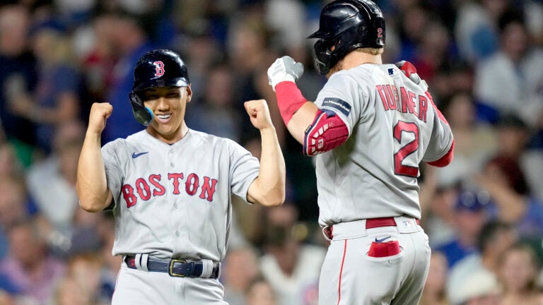 Boston Red Sox's Triston Casas watches his two-run home run, next