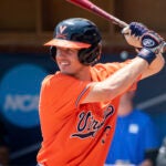 Virginia catcher Kyle Teel (3) goes up to bat during an NCAA baseball game on Saturday, June 10, 2023 in Charlottesville, Va.
