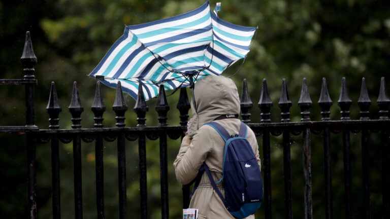A Pedestrian gets a look over the iron fence at the Boston Common.