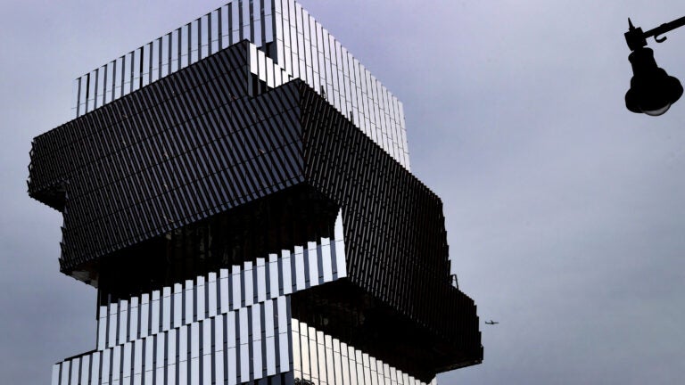 Boston University's Center of Computing and Data Sciences, also known as the "jenga" building for it's stacked layers.