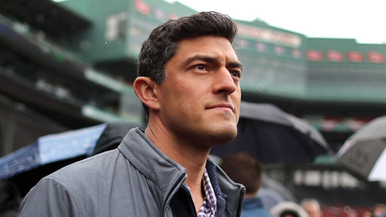 Boston Red Sox Chief Baseball Offiecr Chaim Bloom looks over Fenway Park. Boston Mayor Wu joined Red Sox officials as she toured Fenway Park ahead of Thursday’s opening day.