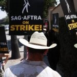 SAG-AFTRA members on strike in Burbank, California.