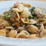 Stella's orecchiette pasta with Italian sausage, garlic, tomatoes, Parmesan, and parsley.