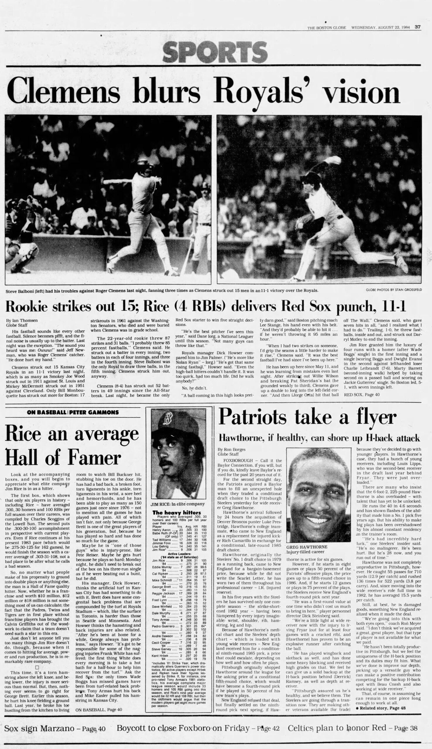 1984 Red Sox Royals Roger Clemens Boston Globe