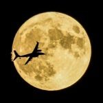 Akıncı unmanned aerial craft passing in front of the Supermoon.