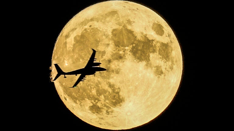 Akıncı unmanned aerial craft passing in front of the Supermoon.