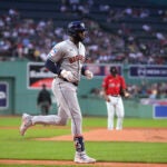 Houston's Yordan Alvarez homered against the Red Sox during the first inning.
