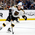 Boston Bruins' Trent Frederic skates during the second period of an NHL hockey game against the Colorado Avalanche Saturday, Dec. 3, 2022, in Boston.
