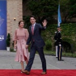 Canadian Prime Minister Justin Trudeau and his wife, Sophie Gregoire Trudeau, arrive for a dinner at the Getty Villa during the Summit of the Americas in Los Angeles, June 9, 2022.