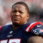 New England Patriots offensive tackle Trent Brown during the first half of an NFL football game against the Miami Dolphins , Sunday, Sept. 12, 2021, in Foxborough, Mass.