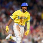 Pablo Reyes #19 of the Boston Red Sox celebrates hitting a walk off grand slam during a game between the Kansas City Royals and the Boston Red Sox at Fenway Park in Boston on Monday, Aug. 7, 2023.