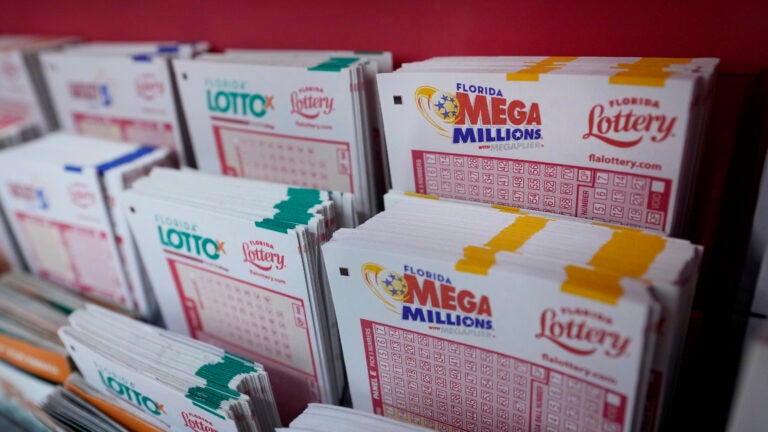 Lottery forms on display at a store in Miami.