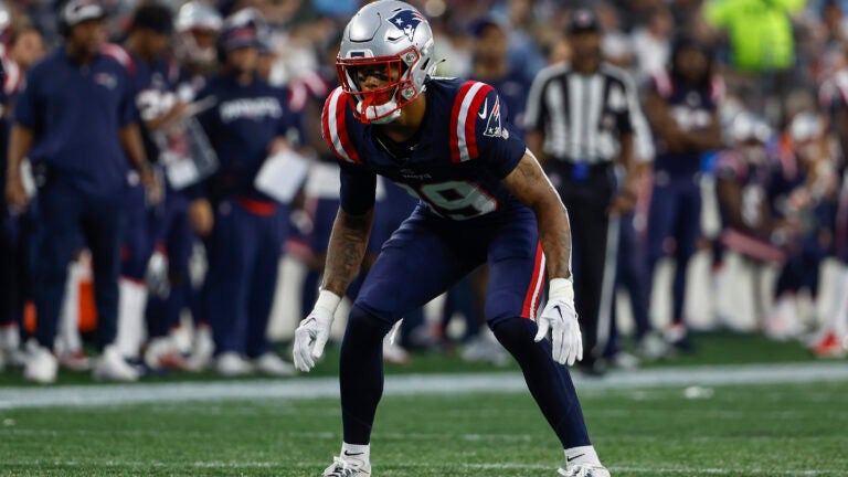 New England Patriots cornerback Christian Gonzalez during an NFL preseason football game against the Houston Texans at Gillette Stadium, Thursday, Aug. 10, 2023 in Foxborough, Mass.