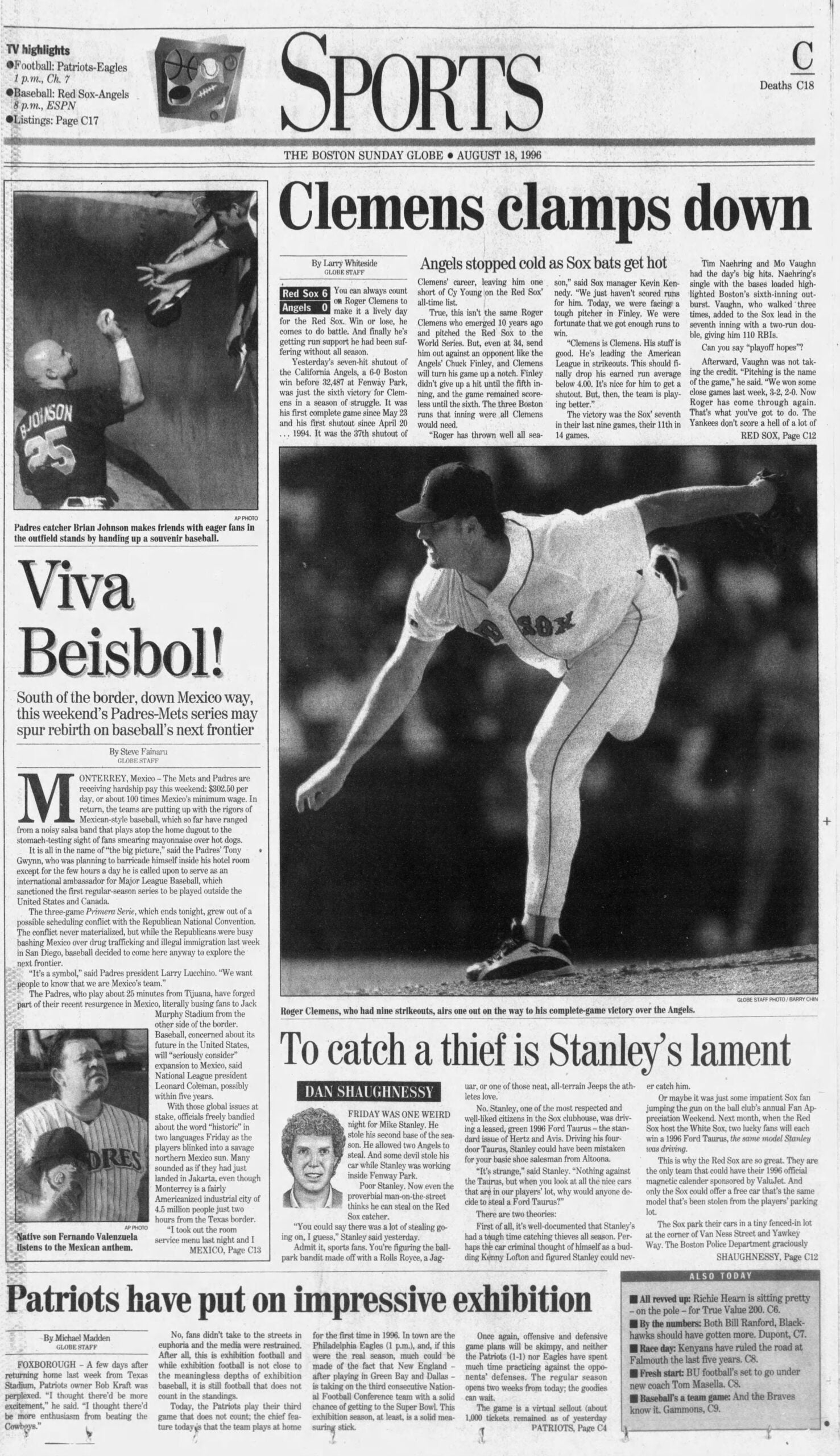 Roger Clemens 1996 Red Sox Boston Globe