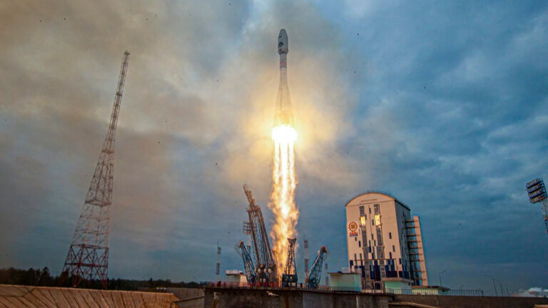 In this image made from video released by Roscosmos State Space Corporation, the Soyuz-2.1b rocket with the moon lander Luna-25 automatic station takes off from a launch pad at the Vostochny Cosmodrome in the Russia's Far East, on Friday, Aug. 11, 2023.