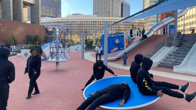 Video shows Boston police officer’s bumpy ride on slide at City Hall