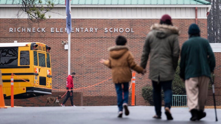 Students return to Richneck Elementary in Newport News, Va.