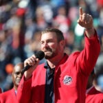 Retired New England Patriots Matt Light inducted into the Patriots Hall of Fame during a half time celemony of their game against the Miami Dolphins at Gillette Stadium Sunday, Sept. 30, 2018.