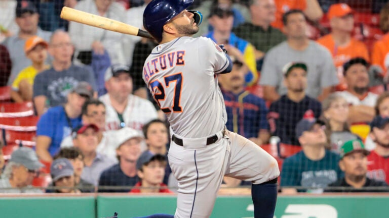 Jose Altuve 27 Houston Astros baseball player action pose