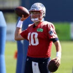 New England Patriots QB #10 Mac Jones at training camp. at Foxborough Stadium.