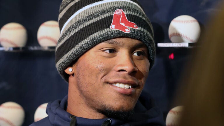 The Boston Red Sox held a media availability for players taking part in their annual rookie development camp at Fenway Park. Pictured is infielder/outfielder Ceddanne Rafaela.