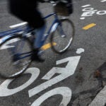 Double bike lane, Brattle Street.