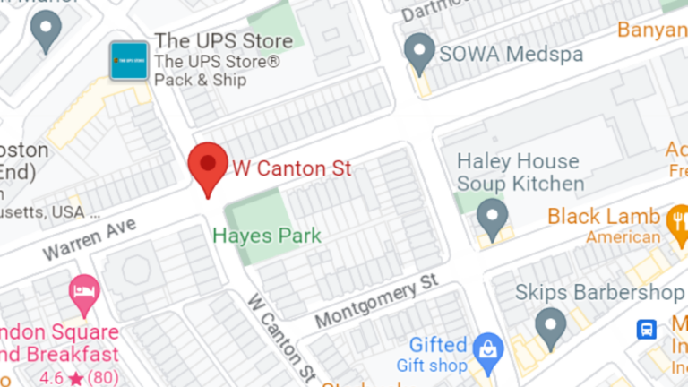A map of W. Canton Street in Boston, Massachusetts.